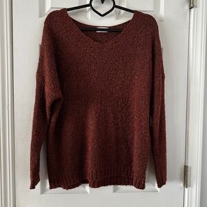 Altar'd State Women Small Medium Rust Orange Textured V Neck Long Sleeve Sweater